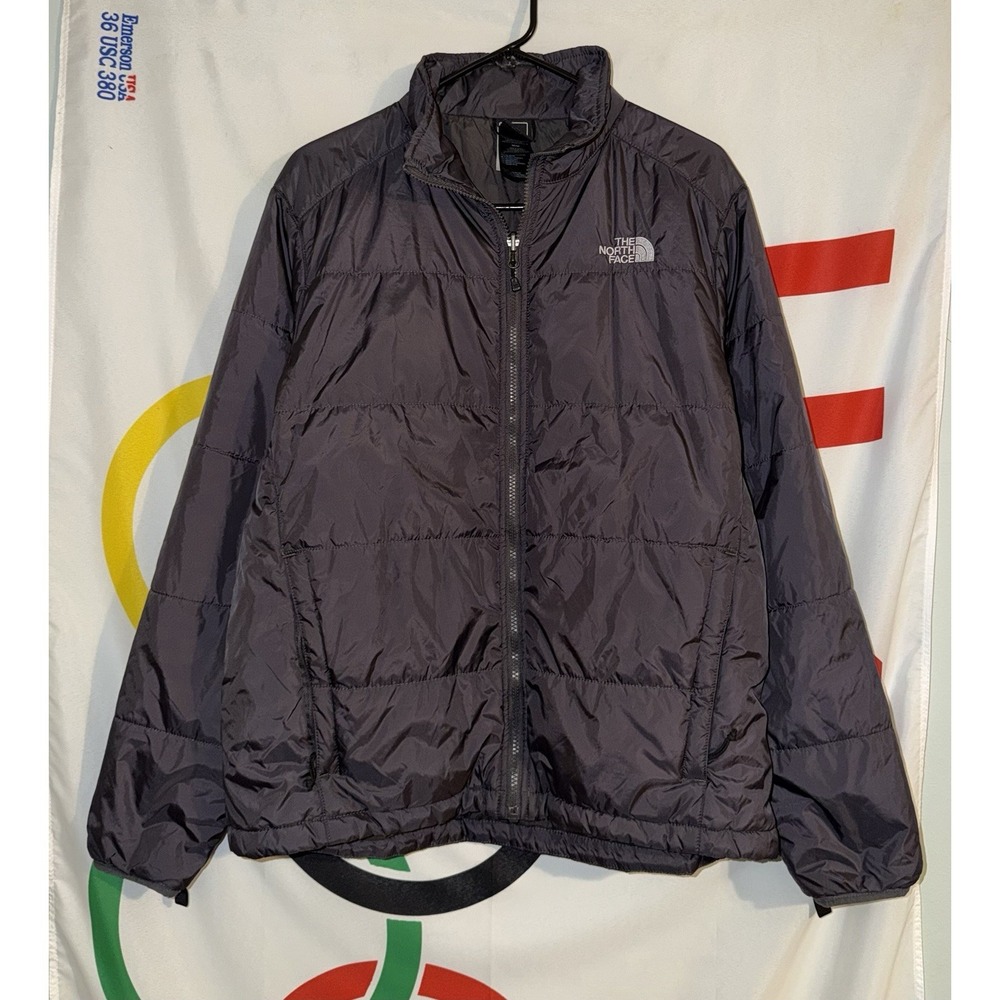 North Face Puffer Jacket Mens Medium Gray Full Zip Polyester Fill